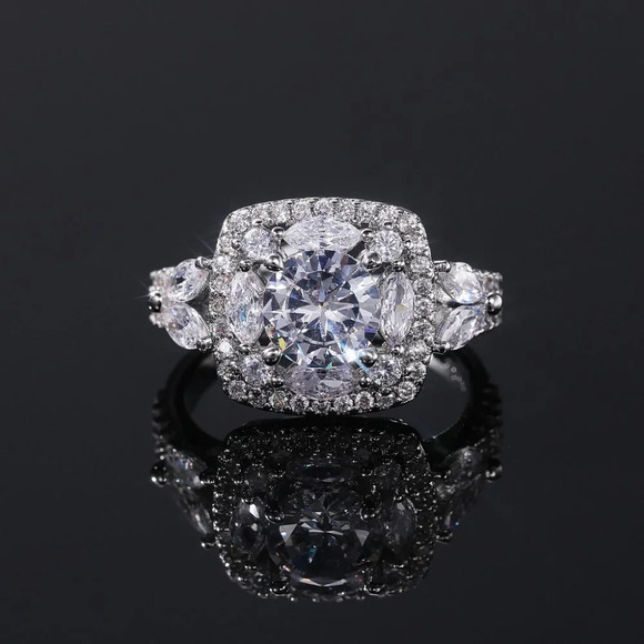 🔥SHINY ROUND CZ SQUARE 925 STERLING SILVER LUXURY WEDDING RINGS FOR WOMEN, L053 - Picture 5 of 7